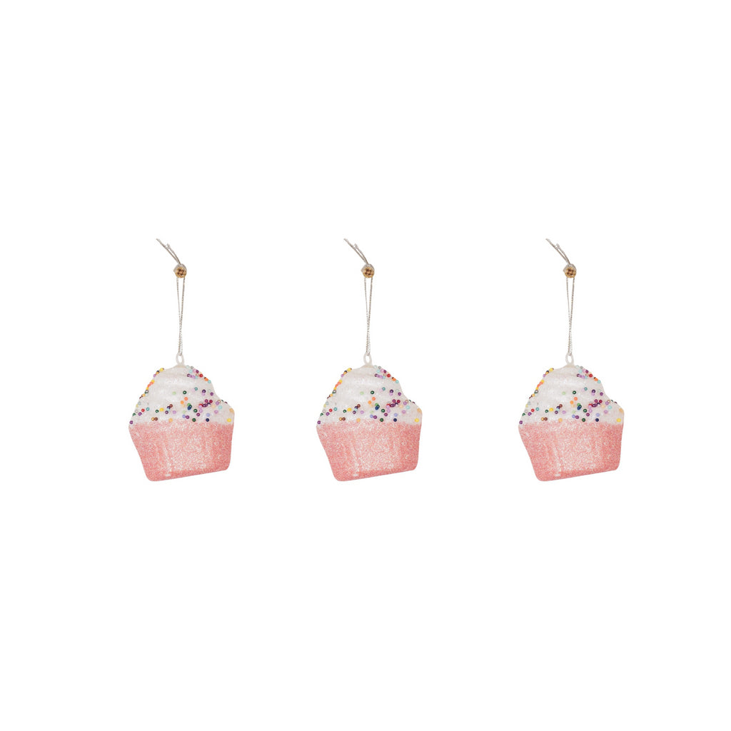 Xmas Hangers- 3 Cupcakes-roosa/ Disco Dip - S3 - 6cm