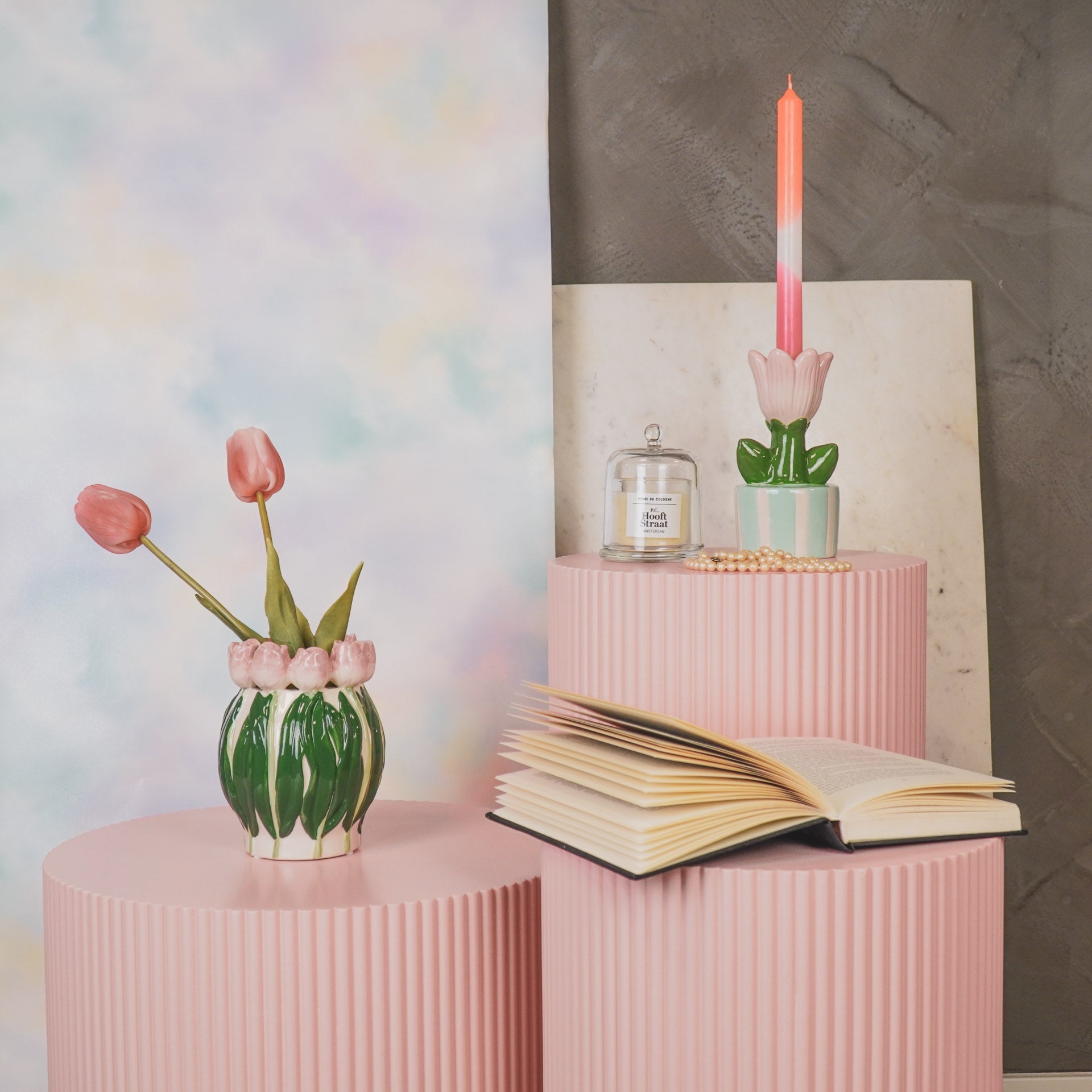 Tulbid - Hele roosa/roheline - 12,5x12,5x16cm