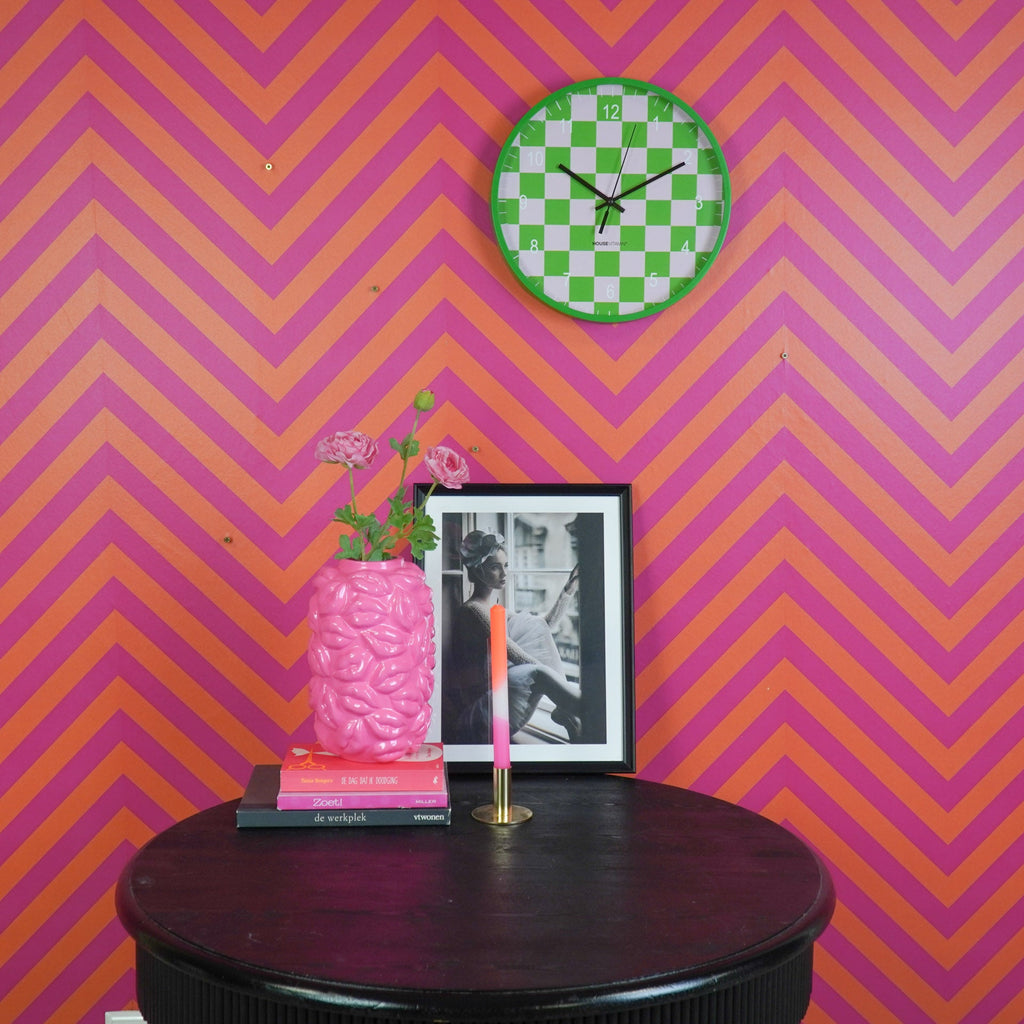 Seinakell - plokkmustriga - roheline/roosa - 34x4x34cm