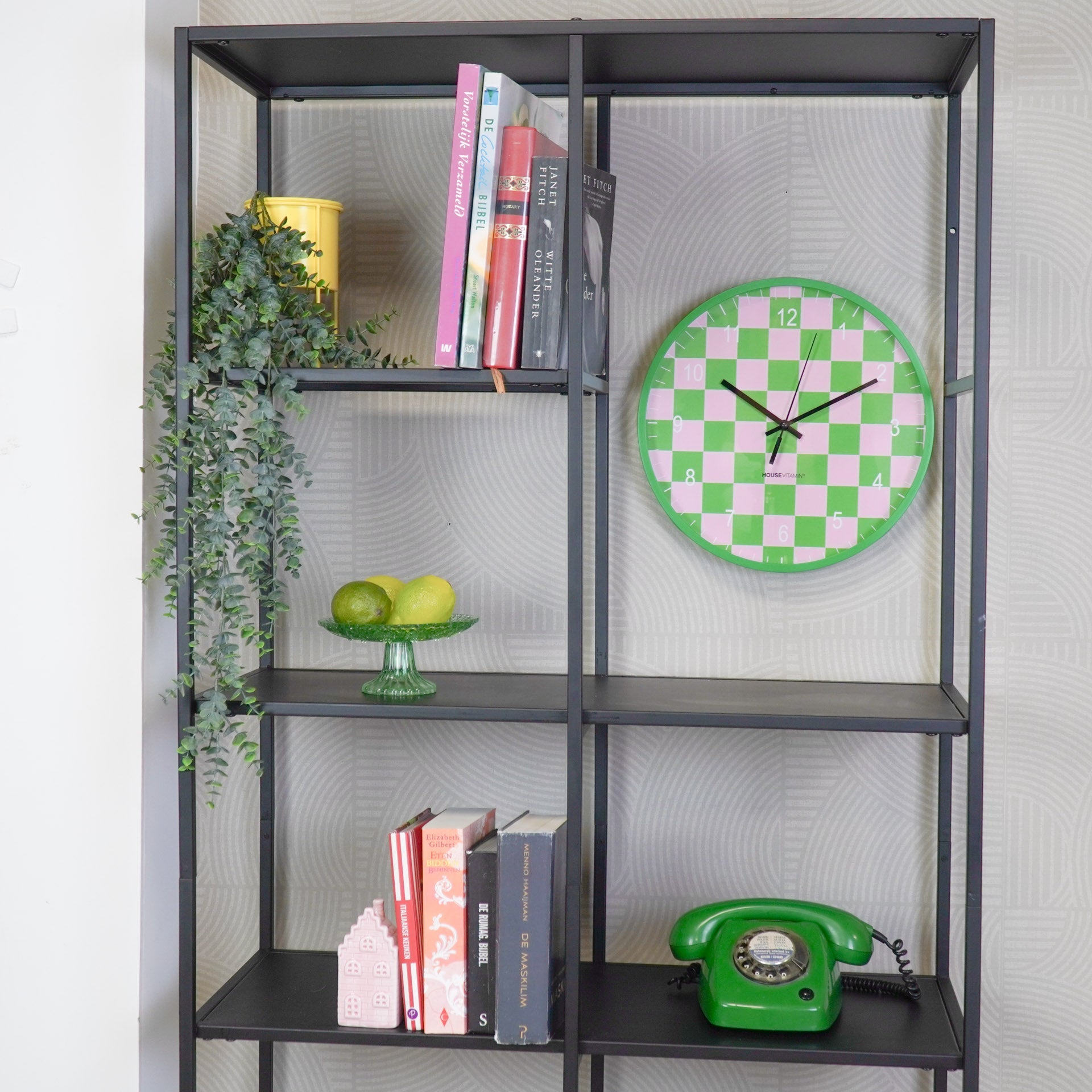 Seinakell - plokkmustriga - roheline/roosa - 34x4x34cm