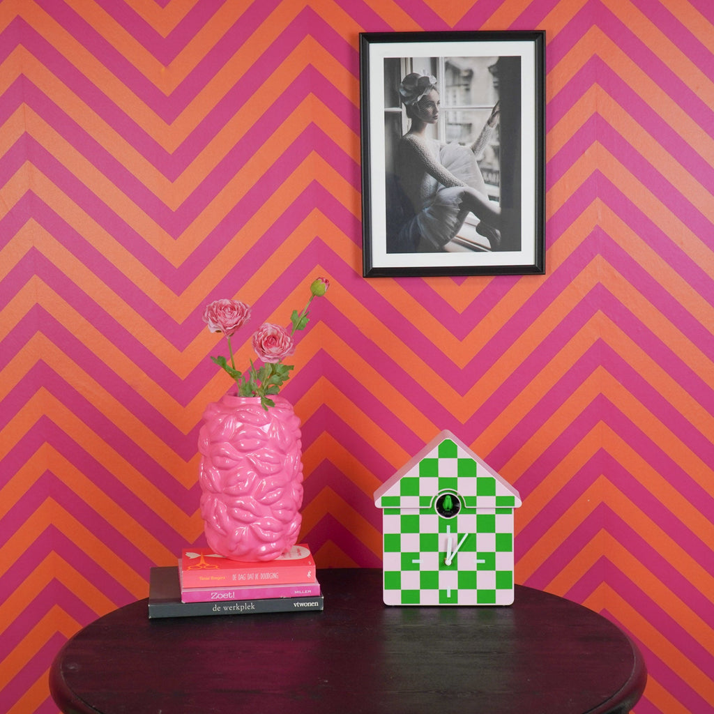 Seinakell Kägu - Mustriga - Roheline/Roosa - 24x27x9cm