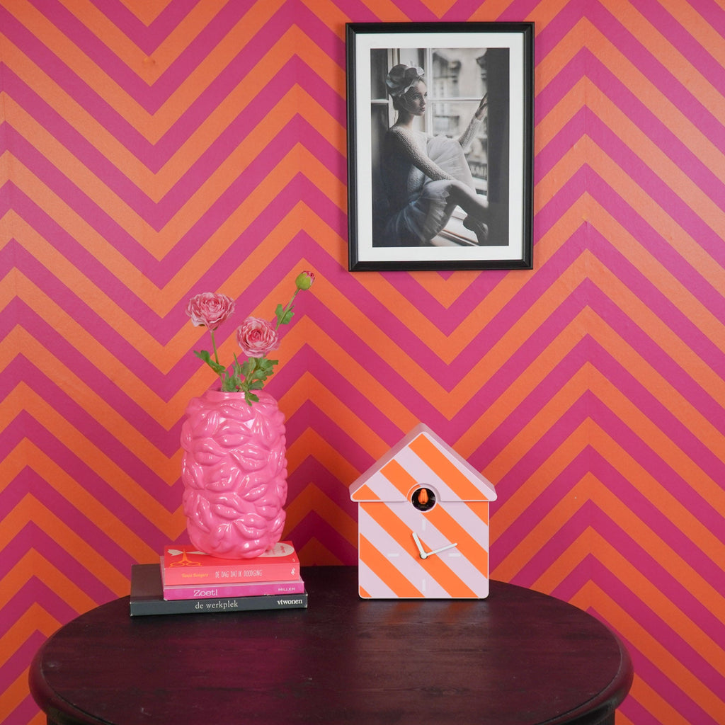 Seinakell Kägu - Mustriga - Oranž/Roosa - 24x27x9cm