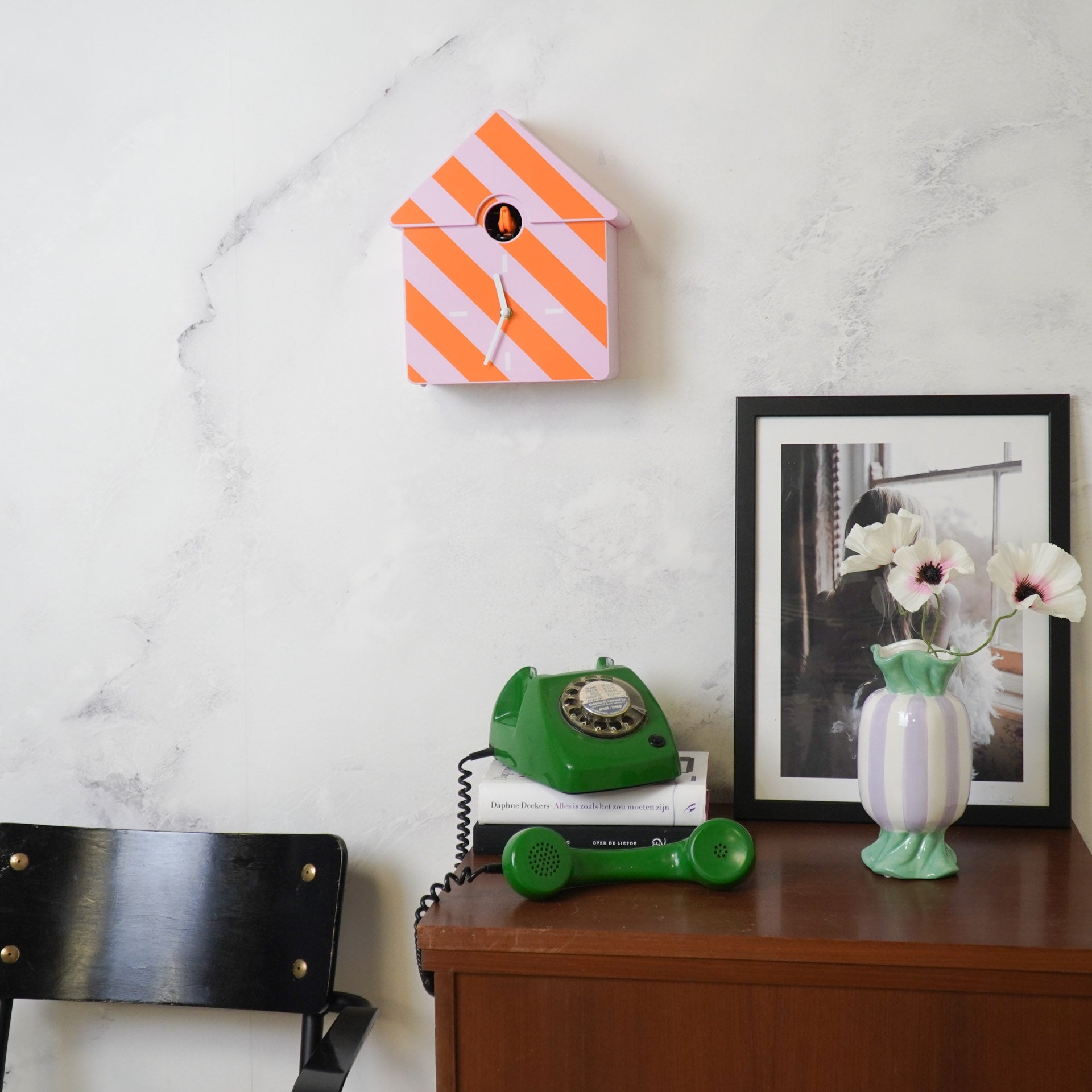 Seinakell Kägu - Mustriga - Oranž/Roosa - 24x27x9cm