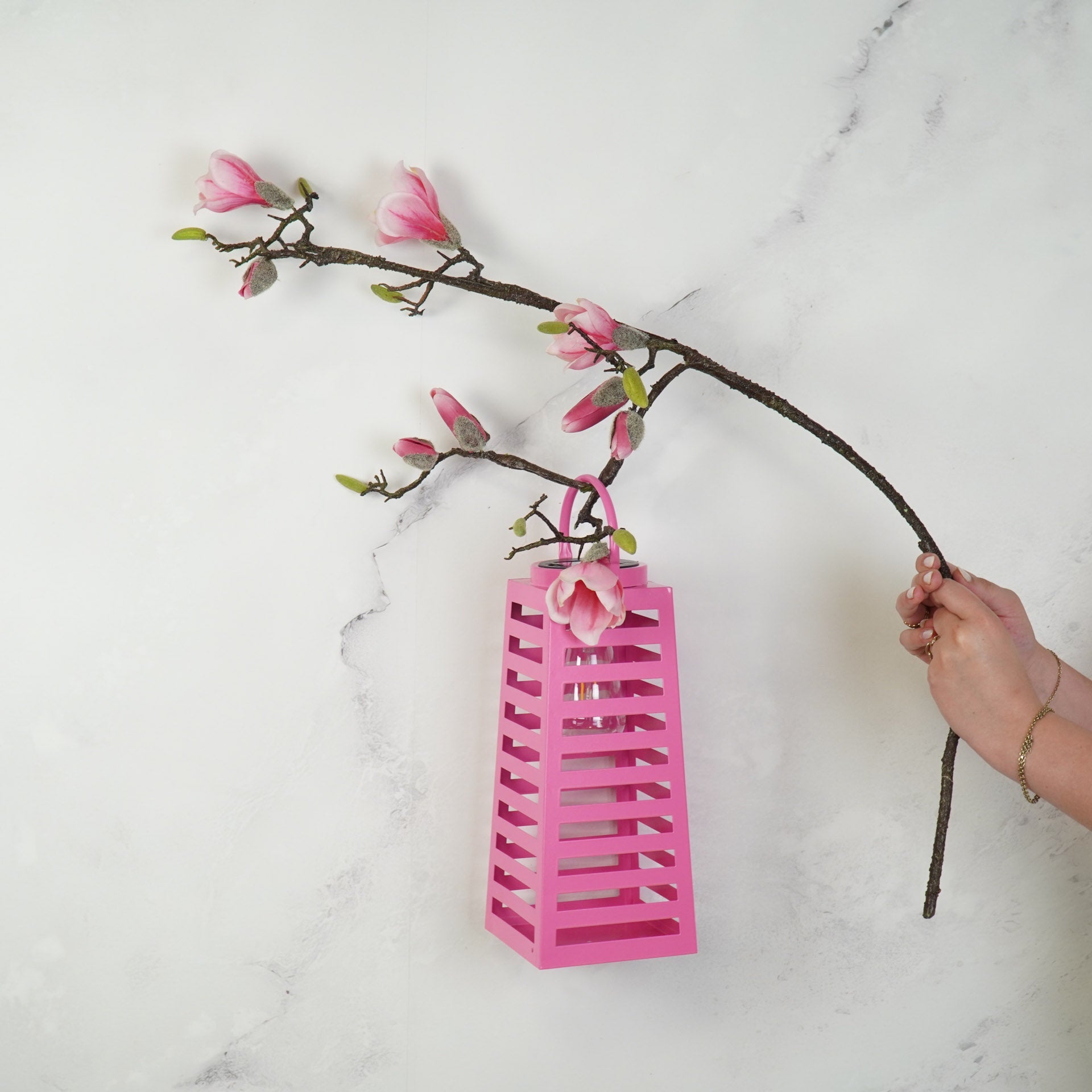 Latern päikeseenergial töötav - Roosa - 14x32,5cm