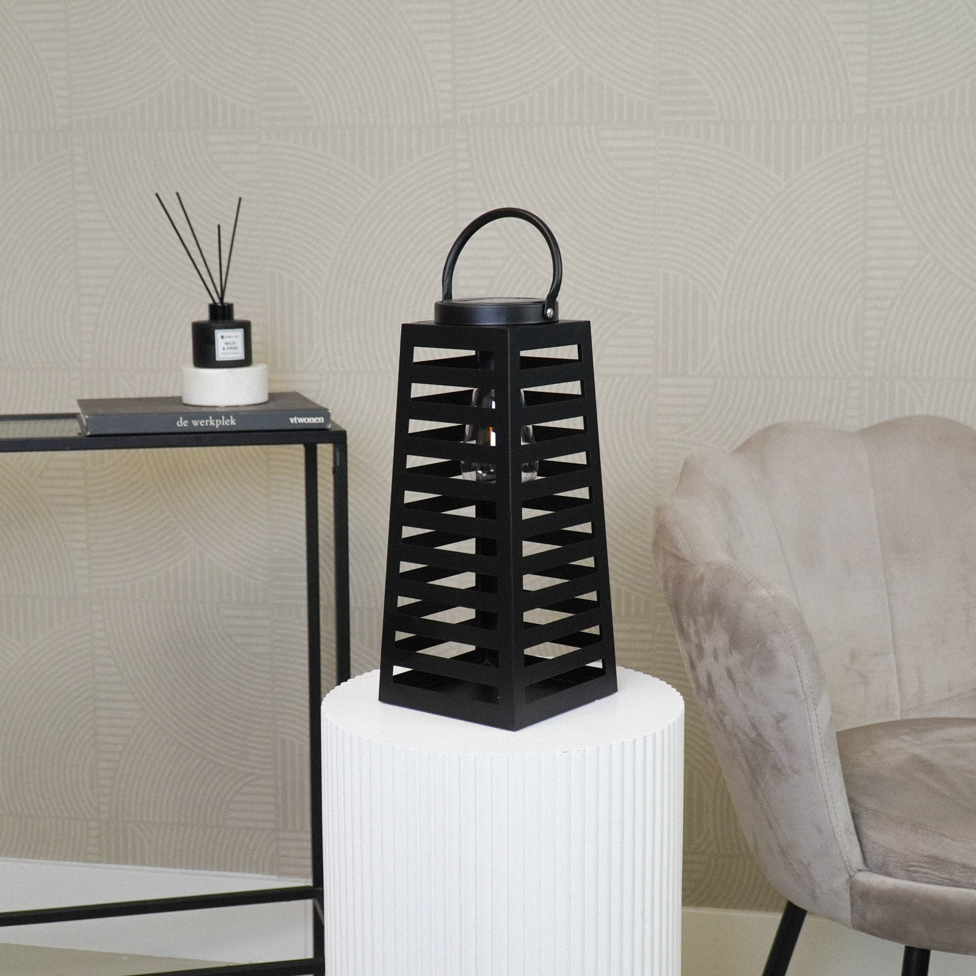 Latern päikeseenergial töötav - Must - 14x32,5cm