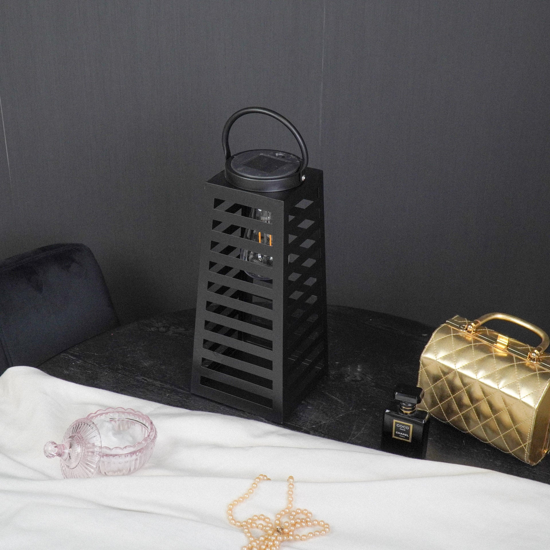 Latern päikeseenergial töötav - Must - 14x32,5cm