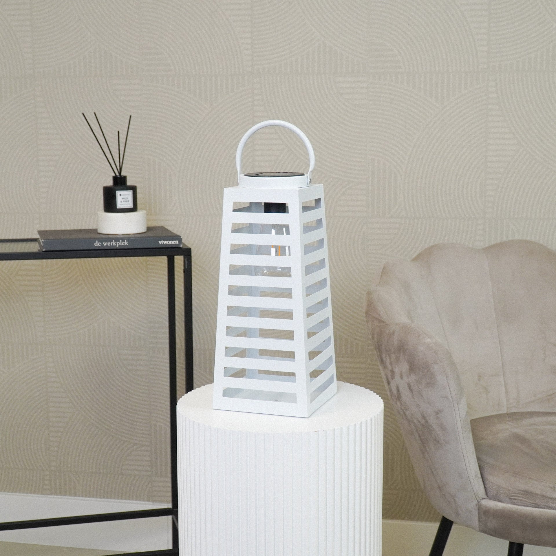 Latern päikeseenergial töötav - Valge - 14x32,5cm