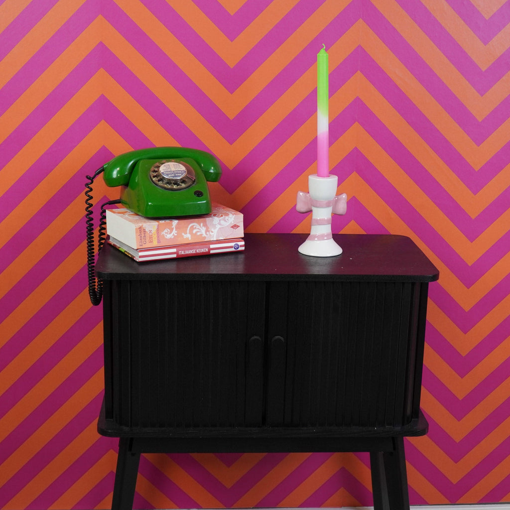 Triibud ja lips - Valge/Roosa - 9x8x14cm