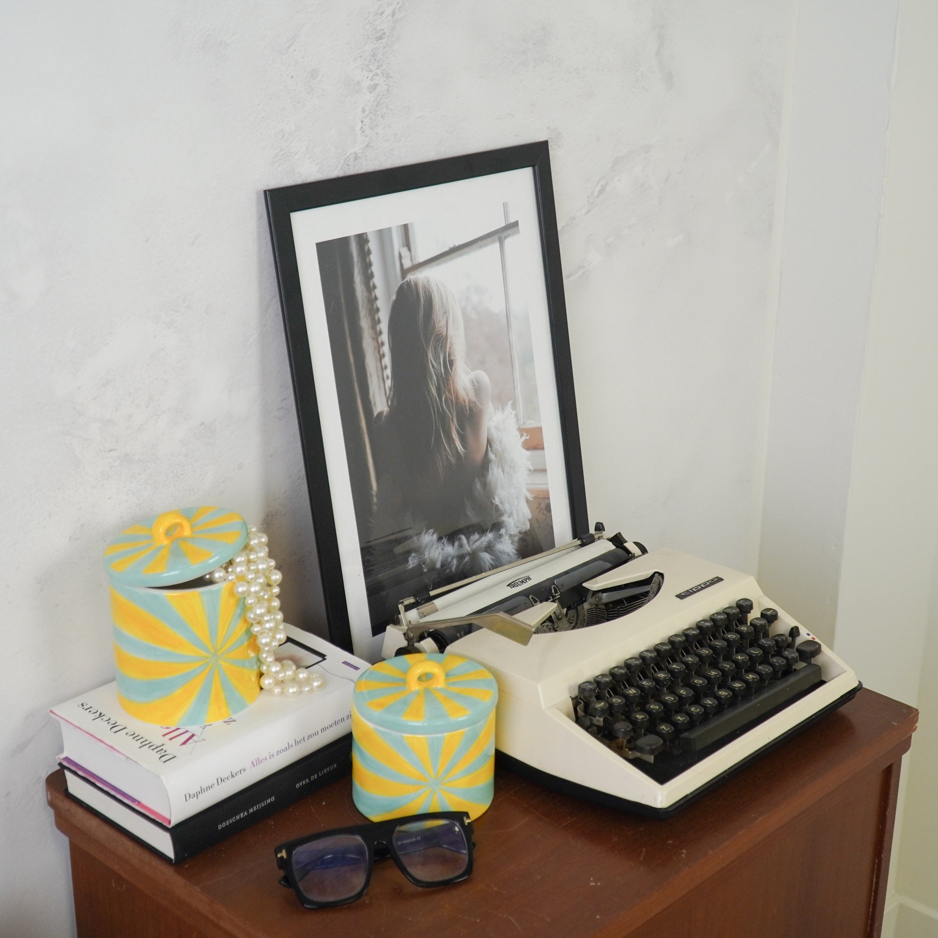 Dekoratiivpurk - Swirl - Kollane/Mündiroheline - 11x11x11,5cm